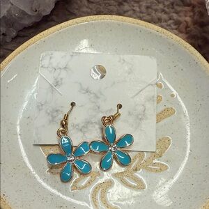Gold and Blue Flower Earrings